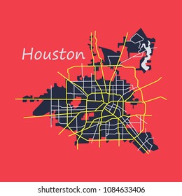 Flat Map Houston City. Texas Roads