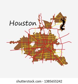 Flat Map Houston city. Texas Roads