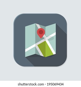 Flat Map Icon For Application On Grey Background