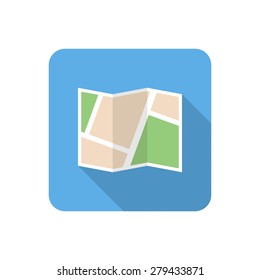 Flat map icon with long shadow. Vector illustration