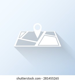 Flat map icon with long shadow. Vector illustration
