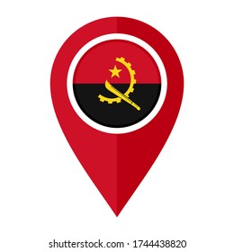 icono de marcador de mapa plano con bandera angola aislada en fondo blanco