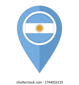 icono del marcador de mapa plano con bandera argentina aislada en fondo blanco
