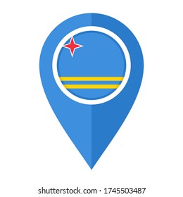 flat map marker icon with aruba flag isolated on white background