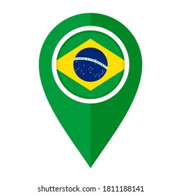 flat map marker icon with brazil flag isolated on white background