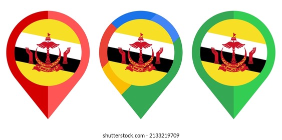 flat map marker icon with brunei darussalam flag isolated on white background