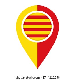 flat map marker icon with catalonia flag isolated on white background