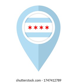 flat map marker icon with chicago flag isolated on white background