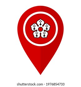 flat map marker icon with city of leicester flag isolated on white background

