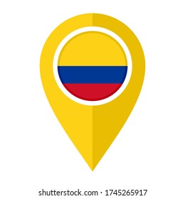 flat map marker icon with colombia flag. isolated on white background