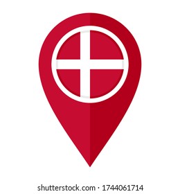 flat map marker icon with denmark flag isolated on white background
