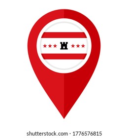 flat map marker icon with drenthe flag, isolated on white background