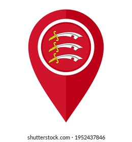 flat map marker icon with essex flag, isolated on white background