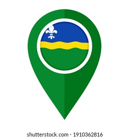 flat map marker icon with flevoland flag, isolated on white background
