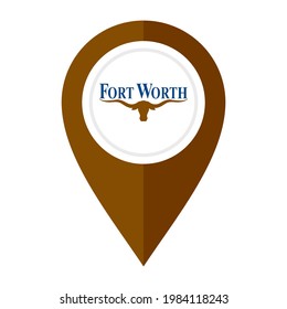 flat map marker icon with fort worth flag. isolated on white background