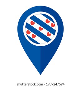 flat map marker icon with friesland flag, isolated on white background