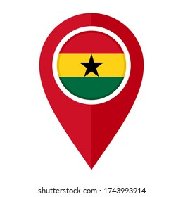 flat map marker icon with ghana flag isolated on white background