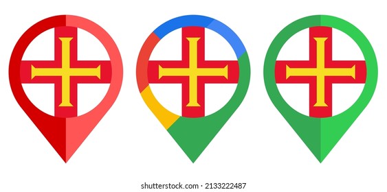 flat map marker icon with guernsey flag isolated on white background