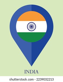 Flat map marker icon with India flag, Map pointer of India national flag. Map pointer vector illustration of India flag. 