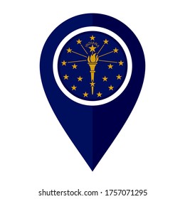 flat map marker icon with indiana flag, isolated on white background
