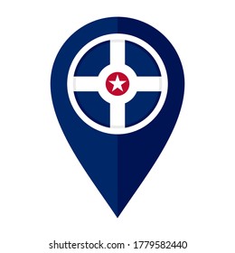 Flachbildmarkierungssymbol mit Indianapolis-Flagge einzeln auf weißem Hintergrund