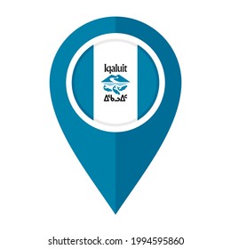 flat map marker icon with iqaluit flag isolated on white background