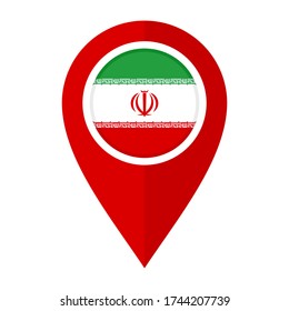 flat map marker icon with iran flag isolated on white background