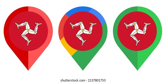 icono del marcador de mapa plano con la bandera de la isla del hombre aislado en fondo blanco