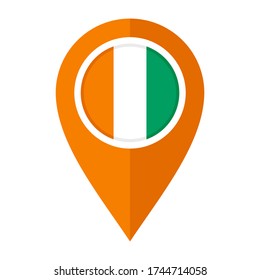 flat map marker icon with ivory coast flag isolated on white background
