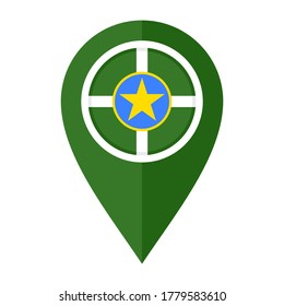flat map marker icon with jackson flag, isolated on white background