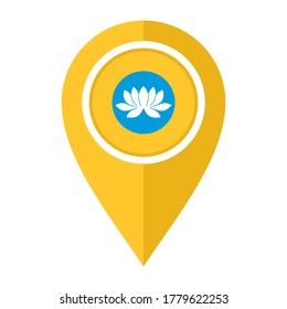 icono del marcador de mapa plano con la bandera kalmykia, aislado en fondo blanco