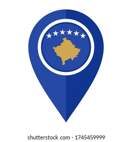icono del marcador de mapa plano con la bandera kosovo aislada en fondo blanco