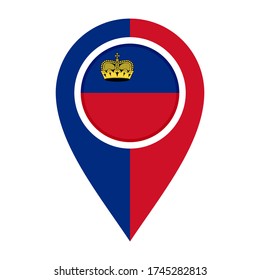 flat map marker icon with liechtenstein flag isolated on white background
