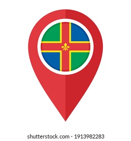 flat map marker icon with lincolnshire flag isolated on white background
