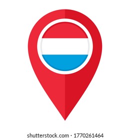 flat map marker icon with luxembourg flag, isolated on white background