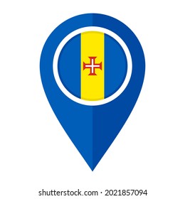 flat map marker icon with madeira flag isolated on white background