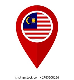 flat map marker icon with malaysia flag, isolated on white background