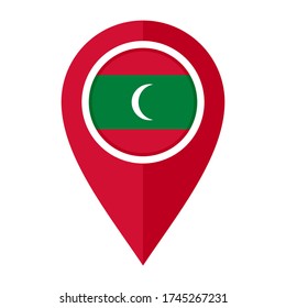 icono de marcador de mapa plano con la bandera maldivas aislada en fondo blanco