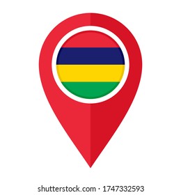 flat map marker icon with mauritius flag isolated on white background