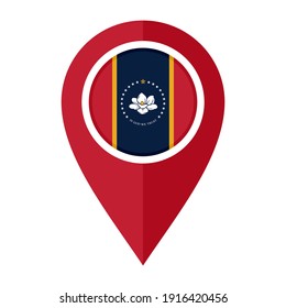 icono del marcador de mapa plano con la bandera mississippi aislada en fondo blanco
