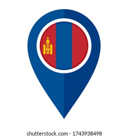 icono de marcador de mapa plano con bandera de mongolia aislado en fondo blanco
