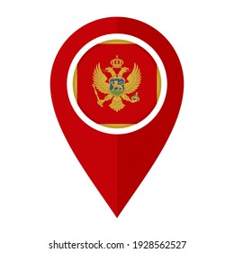 flat map marker icon with Montenegro flag, isolated on white background
