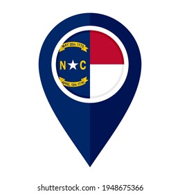 flat map marker icon with north carolina flag, isolated on white background