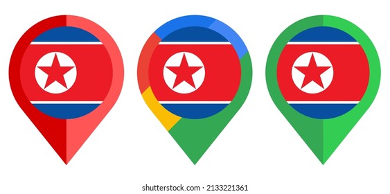 icono de marcador de mapa plano con bandera de corea del norte aislado en fondo blanco