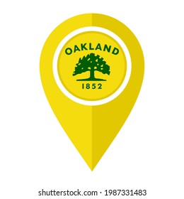 flat map marker icon with oakland flag isolated on white background