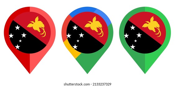 Flachbildmarkierungssymbol mit Papua-Neuguinea-Flagge einzeln auf weißem Hintergrund