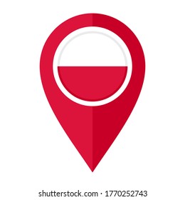 flat map marker icon with poland flag, isolated on white background