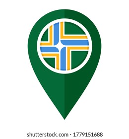 flat map marker icon with portland flag, isolated on white background