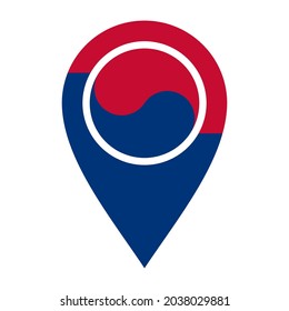 flat map marker icon with republic of korea flag isolated on white background. vector illustration
