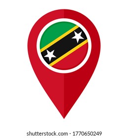 Flachbildmarkierungssymbol mit Saint Kitts und Nevis-Flagge einzeln auf weißem Hintergrund